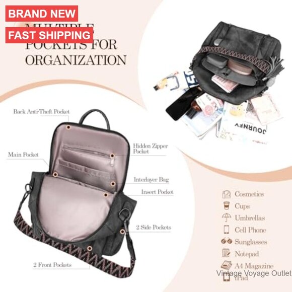 PU Leather Convertible Backpack Purse with 10 Pockets for Travel & Daily Use main image 4
